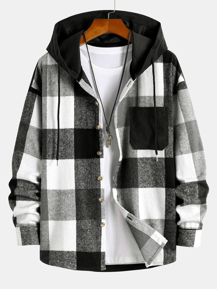Charles | Relaxed Fit Flannel Check Corduroy Patchwork Hoodie Shirt