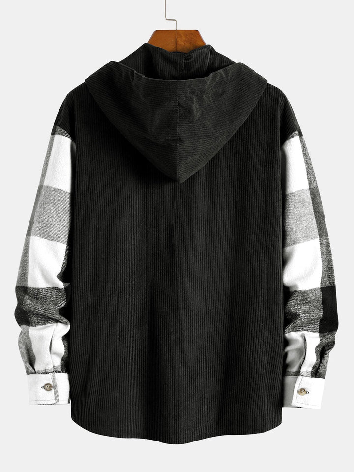 Charles | Relaxed Fit Flannel Check Corduroy Patchwork Hoodie Shirt