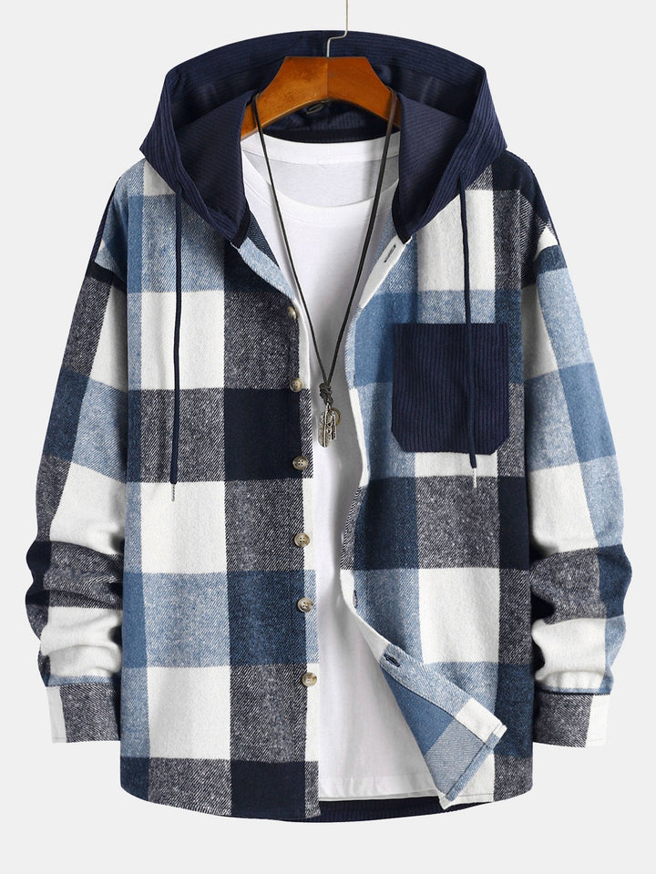 Charles | Relaxed Fit Flannel Check Corduroy Patchwork Hoodie Shirt