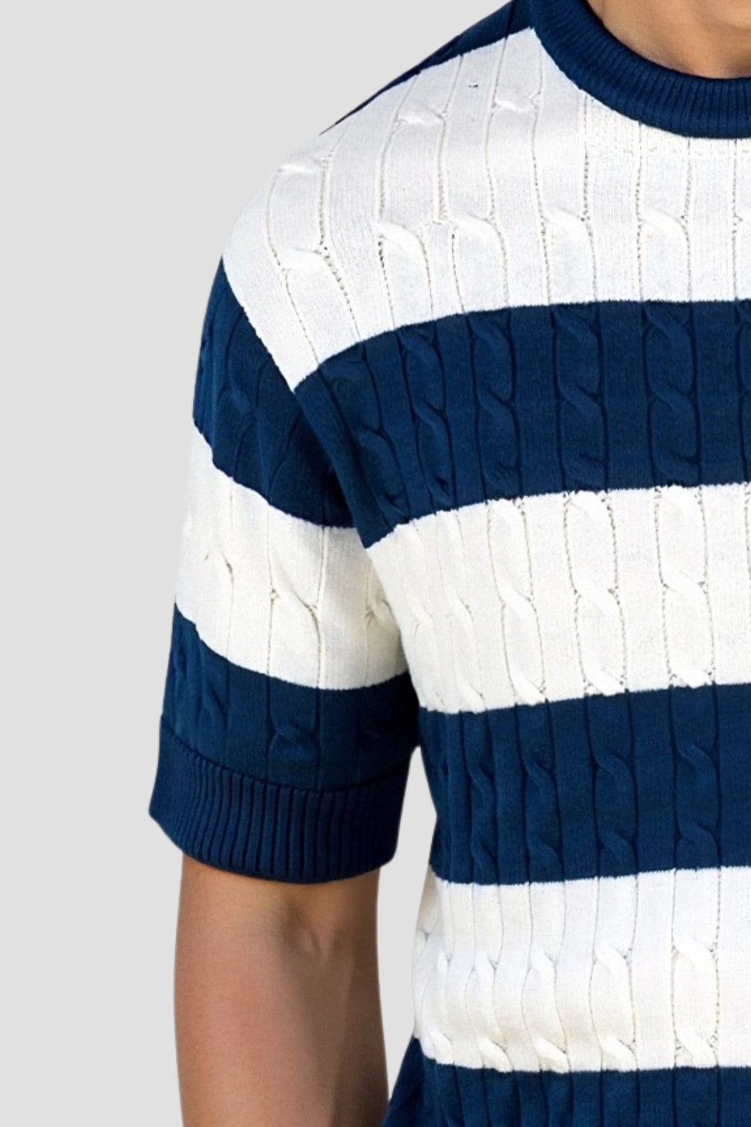 BENSON Crew Neck Cable Knit Striped T-Shirt