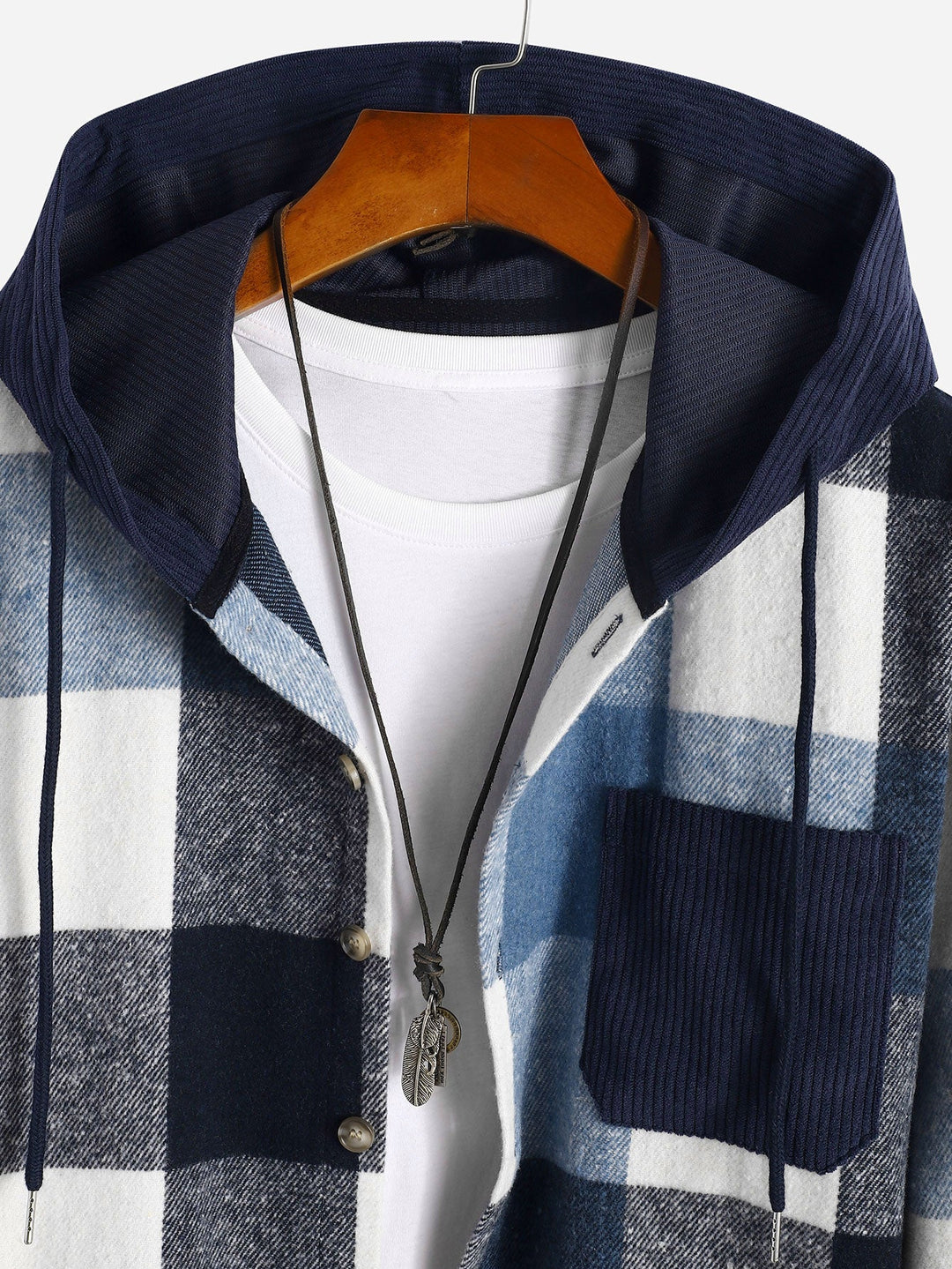 Charles | Relaxed Fit Flannel Check Corduroy Patchwork Hoodie Shirt