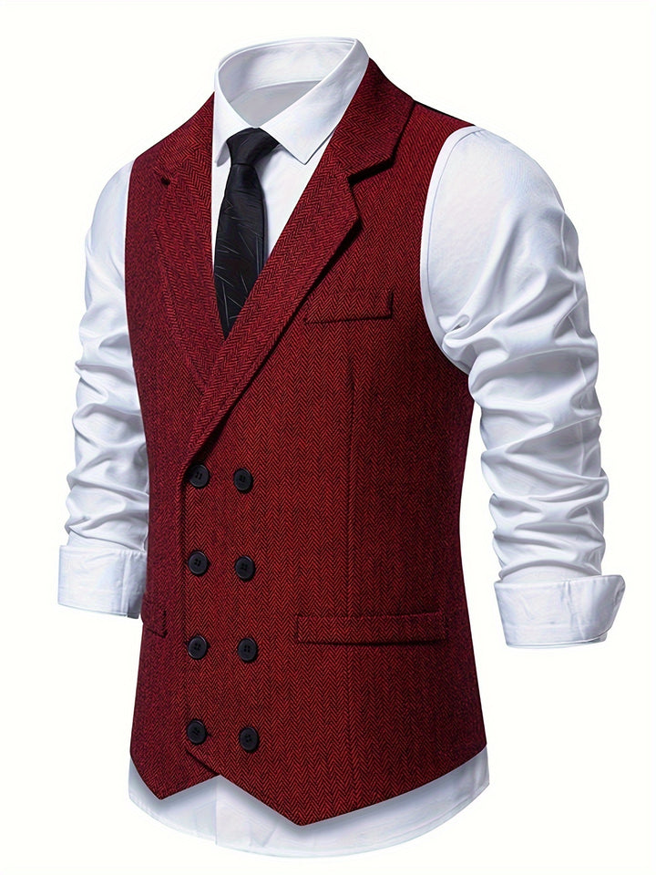 Christopher | Men's Houndstooth Vest with a Vintage Lapel And Double-Breasted Design