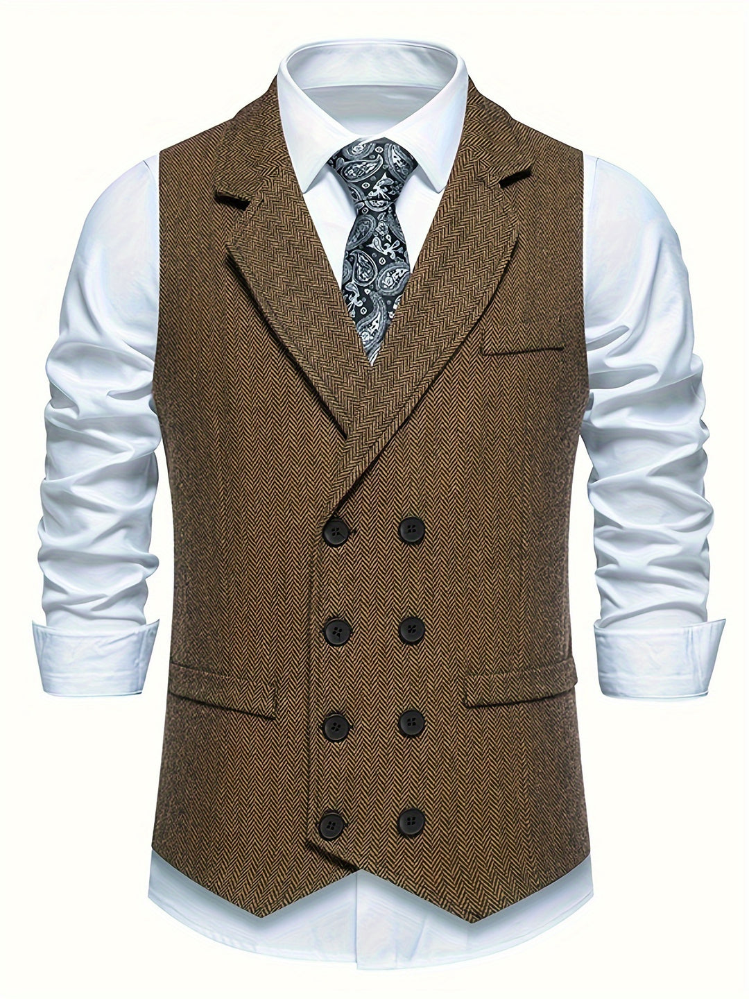 Christopher | Men's Houndstooth Vest with a Vintage Lapel And Double-Breasted Design