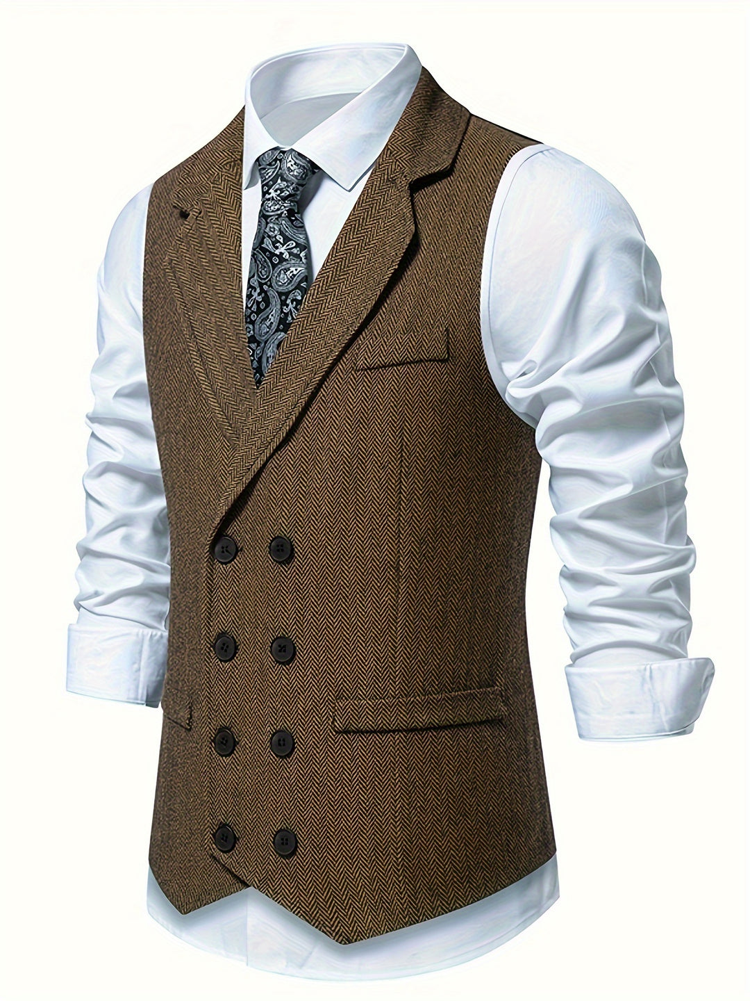 Christopher | Men's Houndstooth Vest with a Vintage Lapel And Double-Breasted Design
