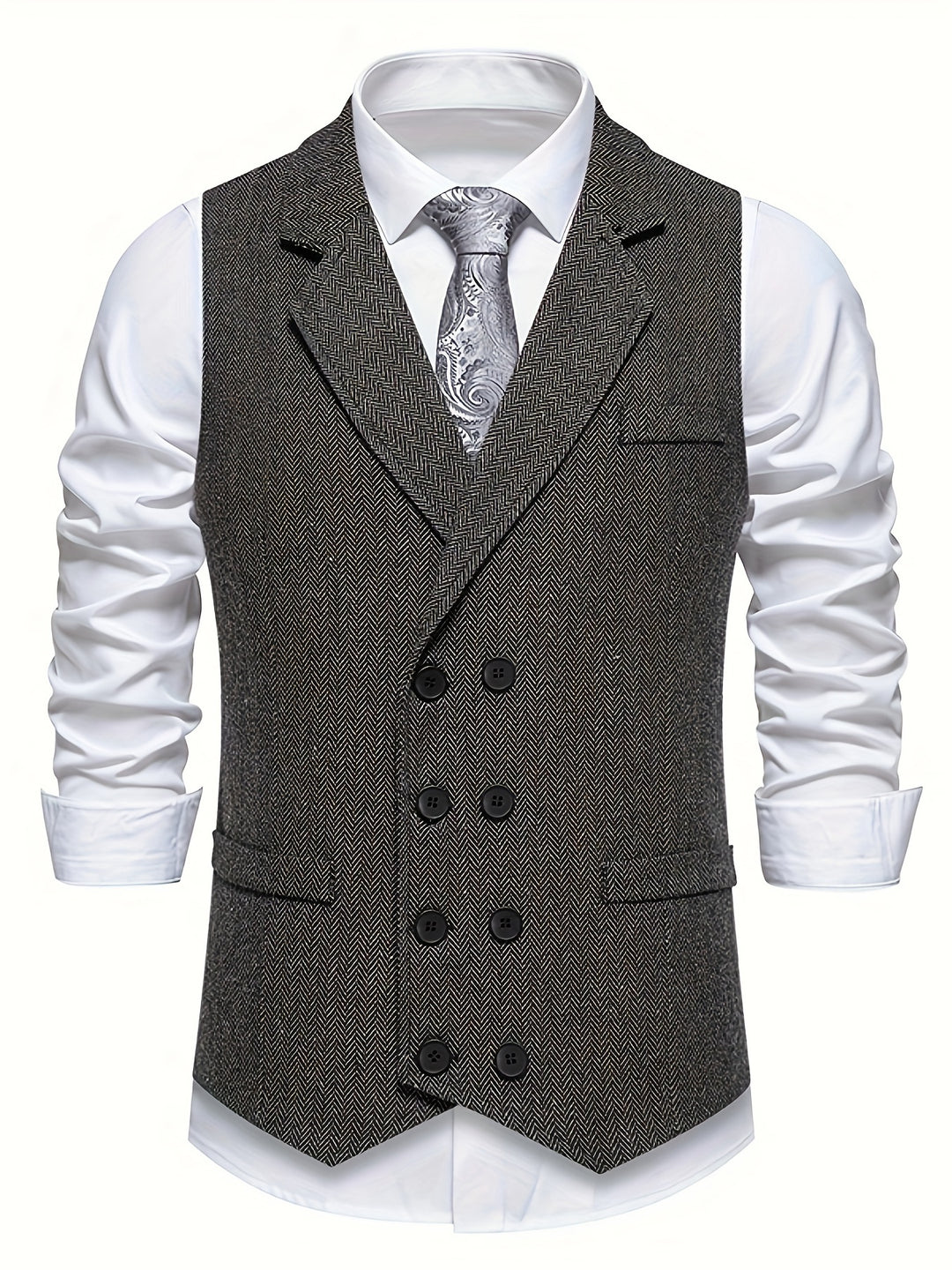 Christopher | Men's Houndstooth Vest with a Vintage Lapel And Double-Breasted Design