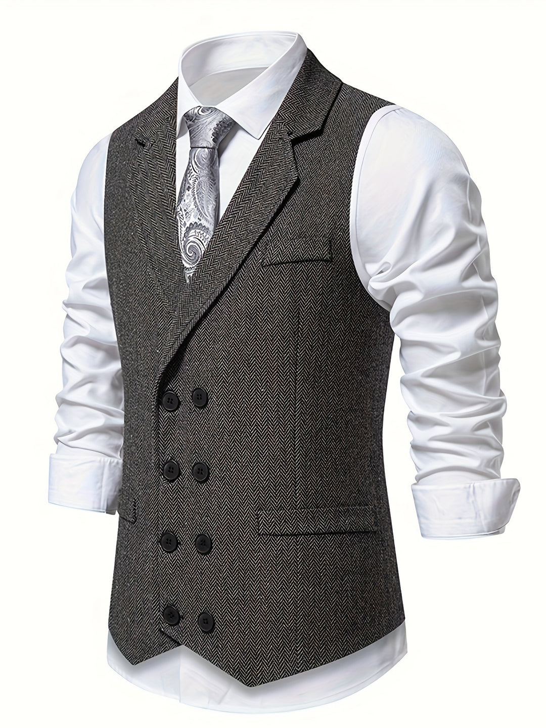 Christopher | Men's Houndstooth Vest with a Vintage Lapel And Double-Breasted Design