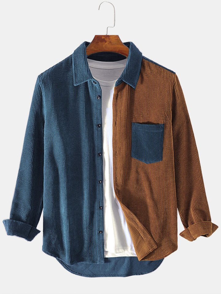 Matthew | Corduroy Patchwork Long Sleeve Shirts