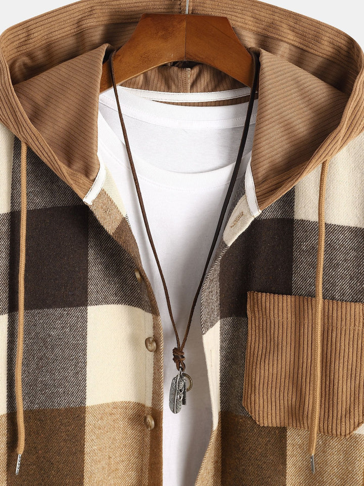 Charles | Relaxed Fit Flannel Check Corduroy Patchwork Hoodie Shirt